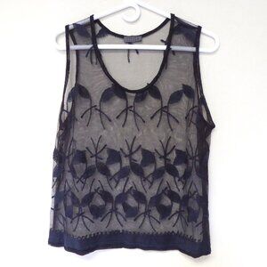 2000s Y2K Vintage Bruuns Bazaar black mesh embroidered leaf beaded tank size LXL